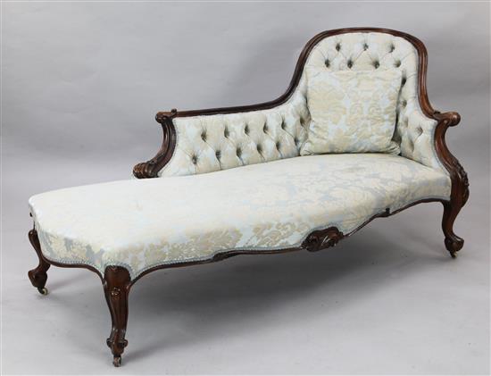 A Victorian rosewood buttonback chaise longue, W.6ft H.2ft 9in.